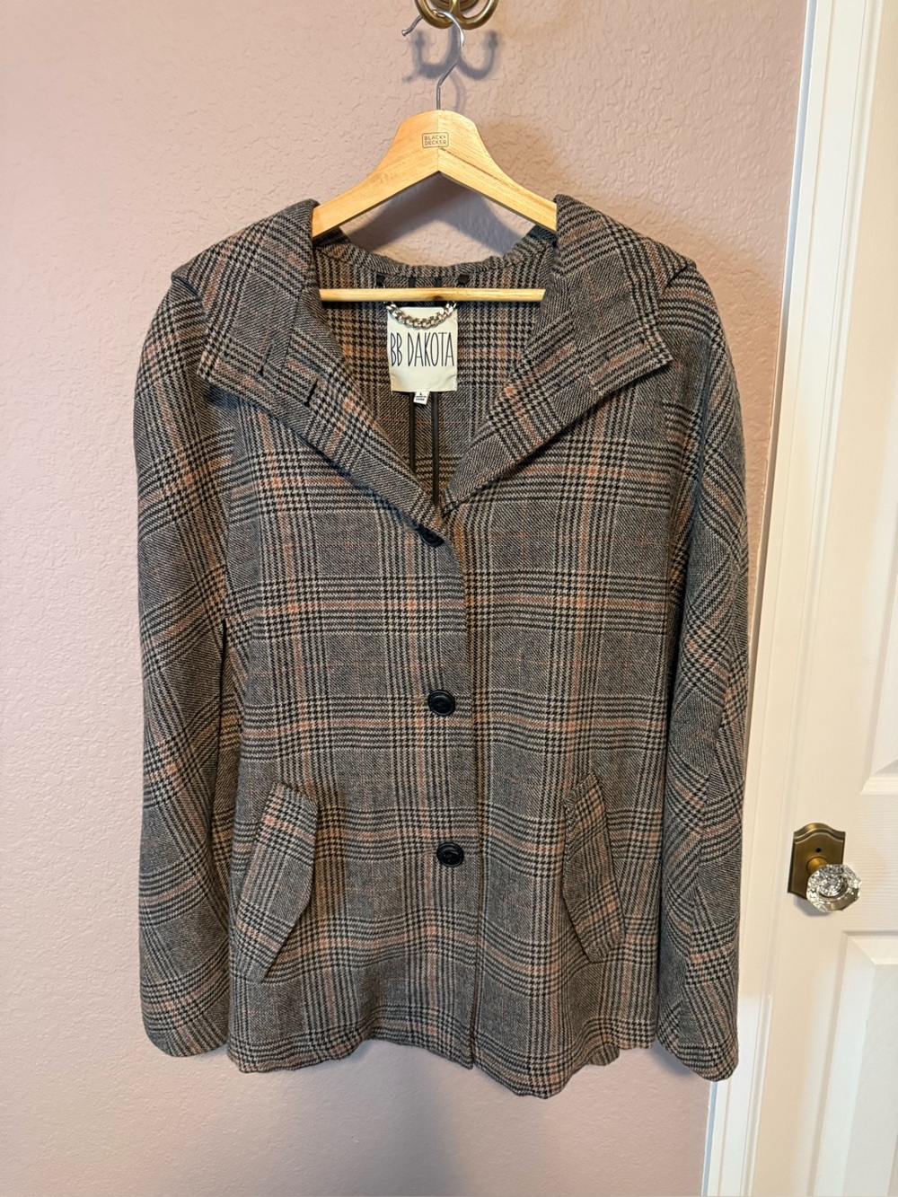 BB Dakota Brown Plaid Notched Collar Blazer Jacket
